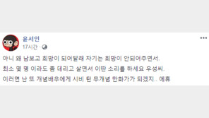 윤서인, 또 정우성 저격 “난민 데리고 살던가…왜 남한테 희망이 돼 달래”