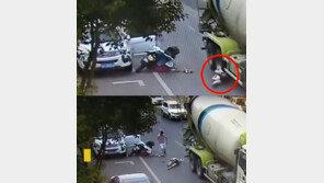 [영상]헬멧을 꼭 써야하는 이유…대형 트럭에 깔리고도 타박상만