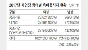 男육아휴직자 71%가 公기관-대기업 직원