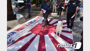 日 욱일기 짓밟은 진돗개…경남 시민단체 “욱일기 입국 반대”