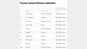 판빙빙 사건을 계기로 본 중화권 연예인 연봉 ‘톱 10’