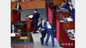 유은혜 대정부질문, “어딜와서 인사해! 사퇴해!” 시끌…홍영표-김성태 몸싸움