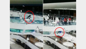 [영상]막아놓은 지름길로 달리던 여성, 상어 수족관에 ‘풍덩’