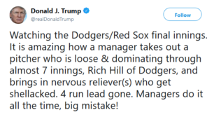 LA다저스 역전패에 트럼프 대통령 “엄청난 실수” 감독 비판