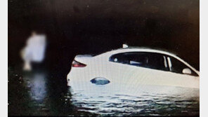 바닷가에 빠진 승용차의 여성 운전자 경찰이 무사히 구조