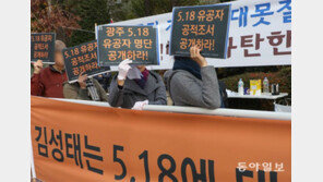 김성태 자택 앞엔 ‘우파 시위대’ 시끌