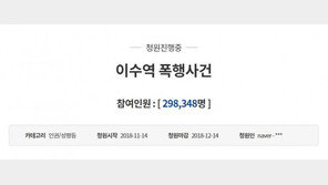 ‘이수역 폭행사건’ 국민청원…하루만에 30만 동의 육박