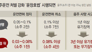 음주운전 사망사고 최대 무기징역… 소주 한잔만 마셔도 면허정지 당해