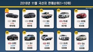 2018년 11월 국산차 판매순위… 현대차 그랜저 ‘왕좌 탈환’