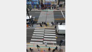 횡단보도 바닥에 신호등, 부산 첫 설치…“‘스몸비족’에 도움 될 듯”