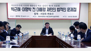 한국당 의원들 “박근혜·이명박 재판 불공정…석방후 진행해야”