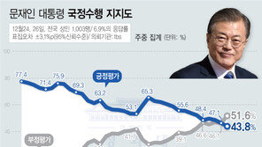 文대통령 지지율 43.8%…부정평가 응답 절반 넘어