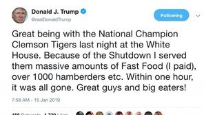 버거킹, 트럼프 오타 지적 “‘햄버더’말고 햄버거 팝니다”