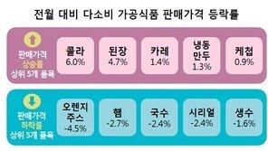 다소비 가공식품 30개중 절반 전월比 가격상승…콜라 6%↑