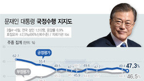 文지지율, 2.1% 하락한 47.3%…‘미세먼지·북미회담 결렬’ 여파