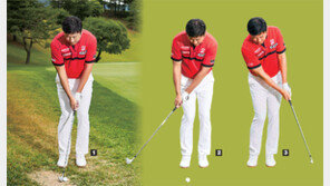 “잔디 듬성듬성 그린 주변, 공 가까이 서서 퍼팅하듯 굴려라”