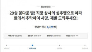 “강간치사 아닌 준강제추행이라니…” ‘회식 성추행 추락사’ 靑청원 4300명 돌파