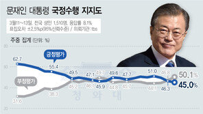文대통령 국정수행 지지도 45.0%…부정평가 50% 넘어서