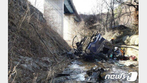 달리던 25톤 트럭 ‘펑크’ 30m 아래로 추락…운전자 사망