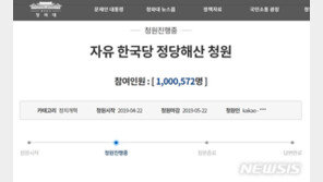 “한국당 해산” 청원 100만명 돌파…역대 최다 기록 깨나