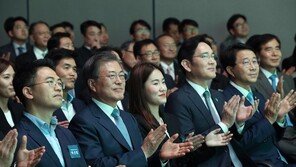 이재용 등 두드린 文대통령…삼성사장 향해서도 “자신있냐”