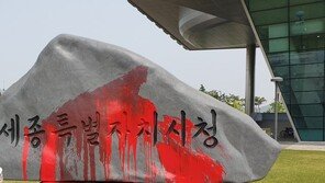 “정의실현” 20대 청년, 박근혜 친필 세종시청 표지석에 붉은 페인트 뿌려