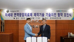 ㈜레피겐엠디-화학연 ‘차세대 면역항암제 개발’ 기술이전 및 공동연구 체결