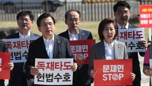 한국당, 靑 앞서 “정권 대오각성 안 하면 靑 담장 무너질 것”