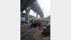 택시가 동래교 난간 충돌 후 다리 아래 추락…2명 사상