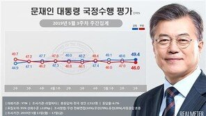 靑·與 지지도 동반상승…文대통령 49.4%·민주당 42.3%