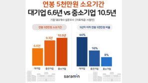 연봉 5000만원 되려면 대기업 6.6년 vs 중소기업 10.5년 걸려