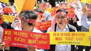 “‘타다’가 택시 말살” 개인택시 기사들 민주당사 앞 집결
