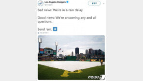 ‘류현진 선발’ 다저스-피츠버그전, 비 예보로 경기 지연