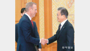 섀너핸 “비핵화 조치前 대북제재 유지” 文대통령 “식량 등 인도적 지원도 필요”