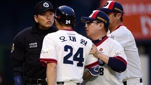 ‘스트라이크 판정 항의’ 오재원, 구심으로부터 퇴장 명령