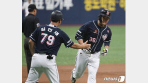 2위 넘보지마…‘오재일 3점포’ 두산, 키움에 위닝시리즈