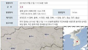 [종합]경북 상주서 규모 3.9 지진…경북, 올해만 17번째