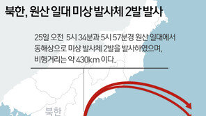 합참 “北발사체, 두발 모두 단거리 미사일…고도, 50여㎞”