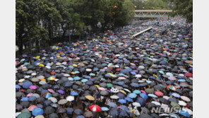 中 무력진압 공포에도…홍콩 시민들 폭우 뚫고 ‘우산 물결’