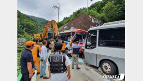 울릉도 내리막길서 관광버스 두대 충돌…34명 부상