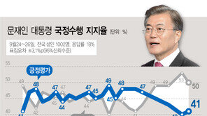 文대통령 지지도, 갤럽에선 41%…부정평가 3%p 하락