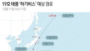 일본 ‘공포의 일요일’ 슈퍼태풍 하기비스 관통…한국엔 강풍