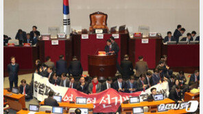 “선거법 절대 반대” 한국당, 국회의장석 점거…與 “국회법 위반”