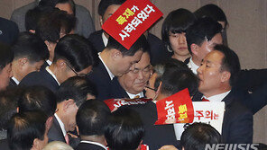 선거법 본회의 상정에 한국당, 의장석 점거·격렬한 몸싸움