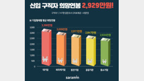 신입 구직자 희망연봉 2929만원…대기업 3390만원 vs 중기 2634만원