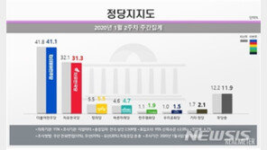 민주당 지지도 2주 연속 상승세 멈춰 41.1%…한국당 31.3%