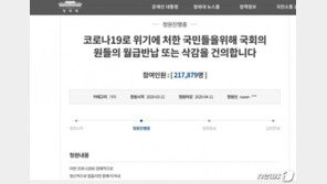‘국회의원 세비삭감·반납해야’ 靑청원 20만명 넘어