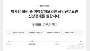 “여아살해 모의 ‘박사방’ 공익 신상공개” 청원 하루만에 30만 넘어