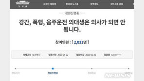 “강간·폭행·음주운전 의대생, 의사되면 안돼” 국민청원