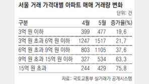 5월 서울 9억초과 아파트 거래 70% 늘어